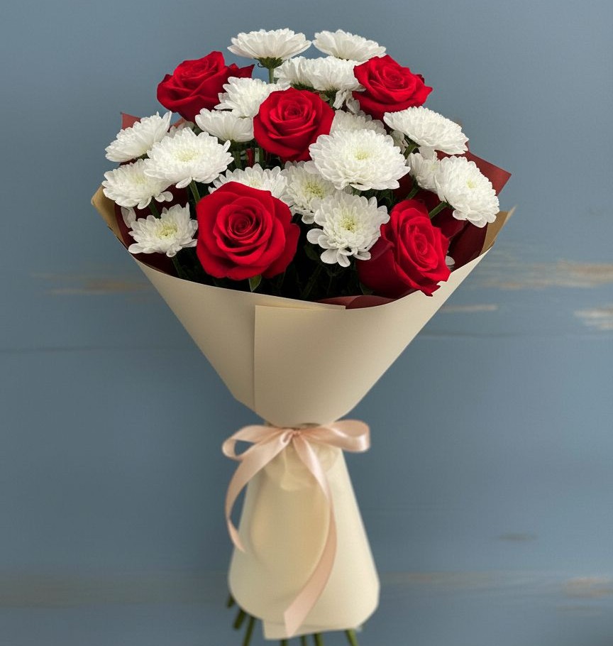 Букет цветов из: Розы и Хризантемы в Менделеевске