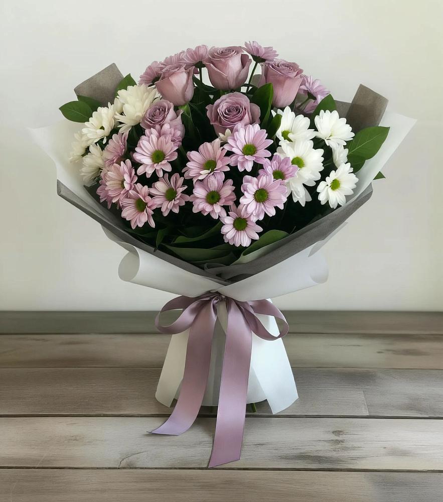 Букет цветов из: Хризантемы и Розы в Менделеевске