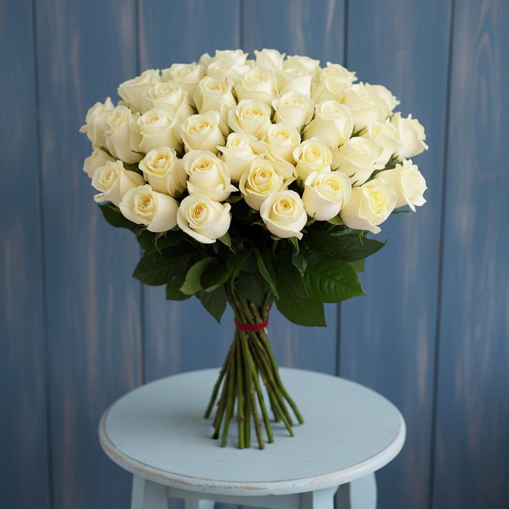 Букет 51 Белая роза Эдлесс Лав в Менделеевске