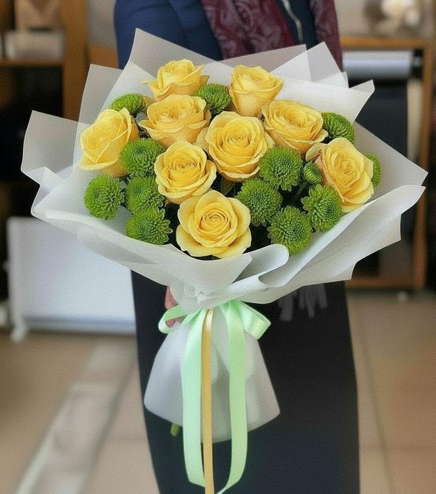 Букет цветов из: Хризантемы и Розы в Менделеевске