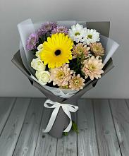 Букет цветов из:  Розы, Герберы и Хризантемы #REPLACE_PRED# Менделеевске