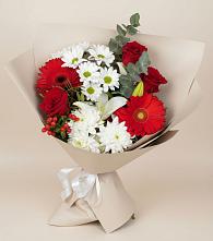 Букет цветов из:  Розы, Хризантемы, Герберы и Лилии в Менделеевске