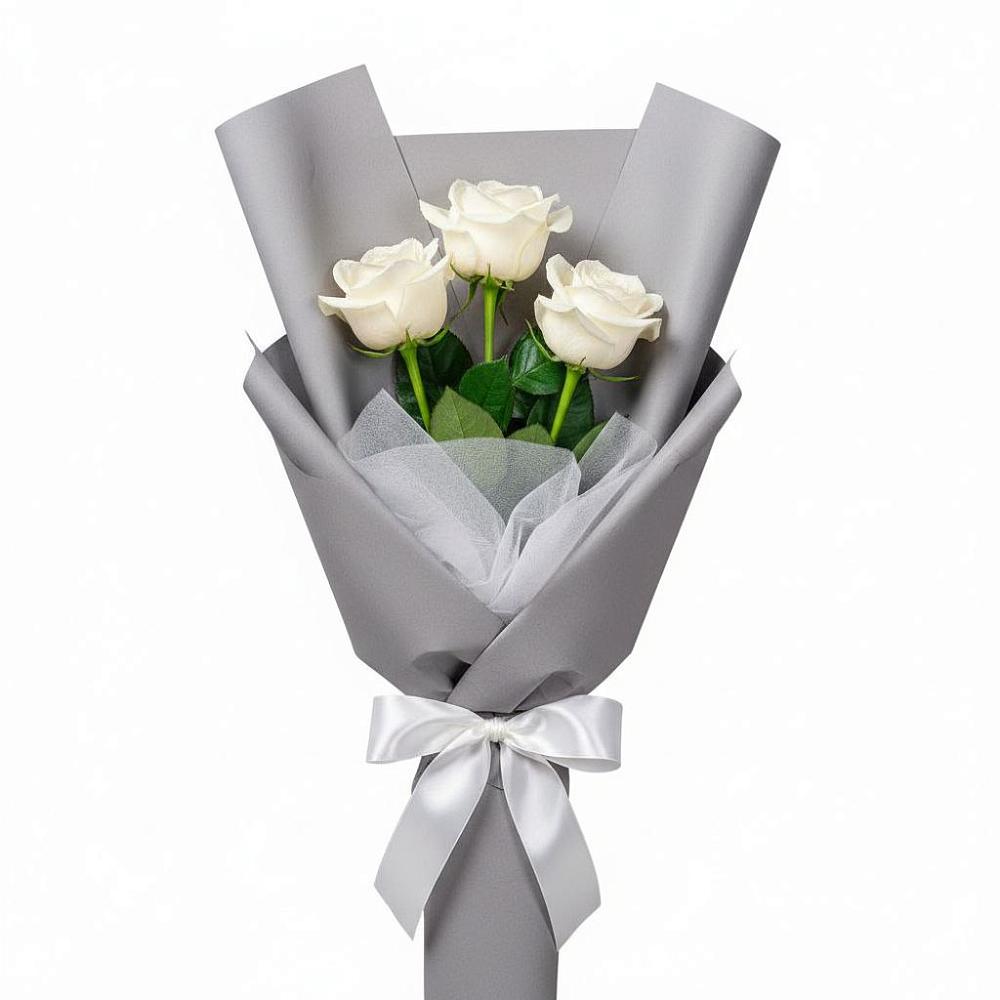 Букет 3 белые розы в Менделеевске