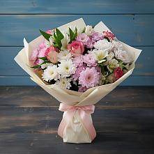 Букет цветов из:  Хризантемы, Альстромерии и Розы в Менделеевске