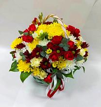 Цветочная композиция из Хризантемы и Розы в корзине #REPLACE_PRED# Менделеевске