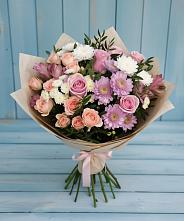 Букет цветов из:  Хризантемы, Розы и Альстромерии в Менделеевске